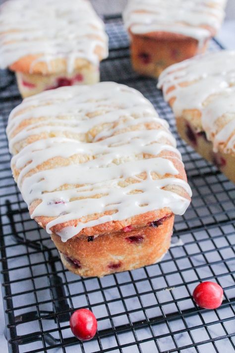 Mini Orange Glazed Cranberry Loaves | The Chef Next Door Bread Recipes Christmas, Mini Loaf Recipes, Loaf Gift, Orange Cranberry Loaf, Mini Breads, Cranberry Loaf, Christmas Breads, Mini Bread Loaves, Mini Loaf Cakes