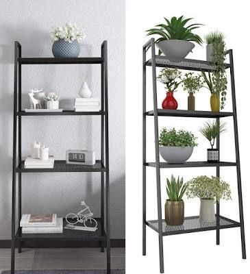 free standing shelves ikea Lerberg Ikea Ideas, Garage Metal Shelving, Lerberg Ikea, Black Ladder Shelf, Bedroom Rack, Shelving For Garage, Ikea Rack, Bathroom Ladder Shelf, Ladder Shelf Decor