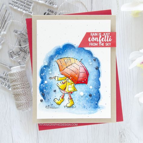 Umbrella Cards, Outline Illustration, Mft Cards, Design Card, Bright Spring, Cute Boots, Easy Watercolor, Crystal Drop, Super Excited