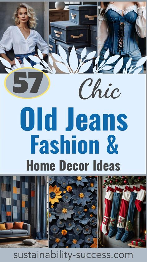 57 Innovative Upcycled Jeans Ideas: Transform Your Old Denim Into Chic Fashion And Home Decor What To Make With Old Jeans, Upcycle Denim Jeans Diy Projects, Jeans Makeover Diy, Upcycled Sewing Projects, Upcycled Jeans Ideas, Jean Designs Diy, Denim Redesign, Denim Diy Upcycling, Upcycle Jeans Diy