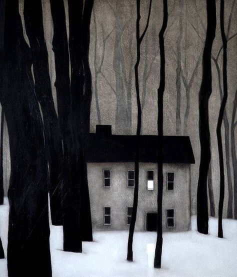 Winter Landscape Illustration, House Landscape Painting, Kunstjournal Inspiration, Mc Escher, Art Et Illustration, Landscape Illustration, Winter Art, Winter Landscape, In The Woods