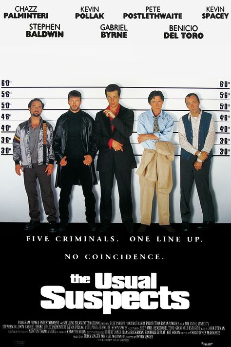 "The Usual Suspects" movie poster, 1995. The Usual Suspects Movie, Bryan Singer, Gabriel Byrne, The Usual Suspects, Only Fools And Horses, Beau Film, Best Movie Posters, Kevin Spacey, Cinema Posters