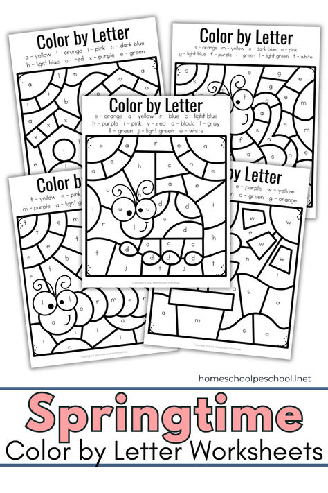 Unleash your little one's learning this spring with our playful Color by Letter worksheets! These charming pages blend education with creativity, sharpening alphabet recognition while embracing the season's joy. Perfect for preschool fun! 🌷✏️ #PreschoolActivities #EducationalFun Spring Color By Number Preschool, Color Letters Alphabet Free Printable, Color By Letter Free Printables, Prek Worksheets, Spring Learning Activities, Kiddie Academy, Color By Letter, Spring Sensory, Spring Preschool Activities