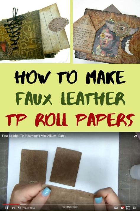 How to make faux leather paper from tp rolls and turn it into pages in a mini book #einatkessler #alteredart #craft #minialbum #recycle Quilled Mistletoe, Old Book Crafts, Steampunk Crafts, Toilet Paper Roll Crafts, Paper Roll Crafts, Diy Journal, Handmade Journals, Smash Book, Origami Paper