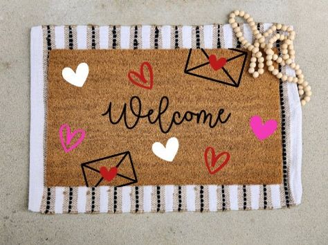 Valentine Doormat, Valentines Porch, Valentines Love Letter, Doormat Diy, Coir Doormat, Dots Design, Welcome Mat, Door Mats, Pink And Red