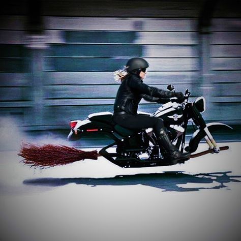 Witch on H-D Broom A Woman, Witch, Red