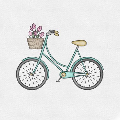 Bike Sketch Simple, Cute Bike Drawing, Simple Bicycle Drawing, How To Draw A Bike Easy, Easy Bicycle Drawing, Bycicle Drawings Easy, How To Draw A Bike, Bike Illustration Simple, Riding A Bike Drawing