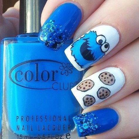 Cookie Monster Nails, Fur Nails, Monster Nails, Summer Nails Colors Designs, Nail Art Designs Images, Funky Nail Art, Bridal Nail Art, Nail Art Disney, Disney Nails