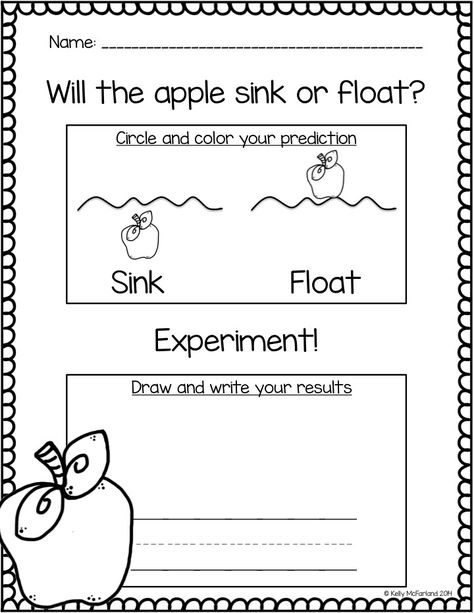 Apple Sink or Float!  Grab it Here:http://www.teacherspayteachers.com/Product/Apple-Themed-Activities-1442640 Apple Sink Or Float, Sink Or Float Worksheet, Apples Unit Kindergarten, Apple Theme Kindergarten, Kindergarten Apples, Float Or Sink, Apple Lesson Plans, Apple Week, Preschool Apple Theme