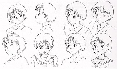 Flooby Nooby: The Art of Studio Ghibli - Part 7 Studio Ghibli Character Sheets, How To Draw In Ghibli Style, Ghibli Artstyle Tutorial, Ghibli Expressions, The Art Of Studio Ghibli, Ghibli Drawing Tutorial, Studio Ghibli Art Style Tutorial, Studio Ghibli Eyes, How To Draw Studio Ghibli Style