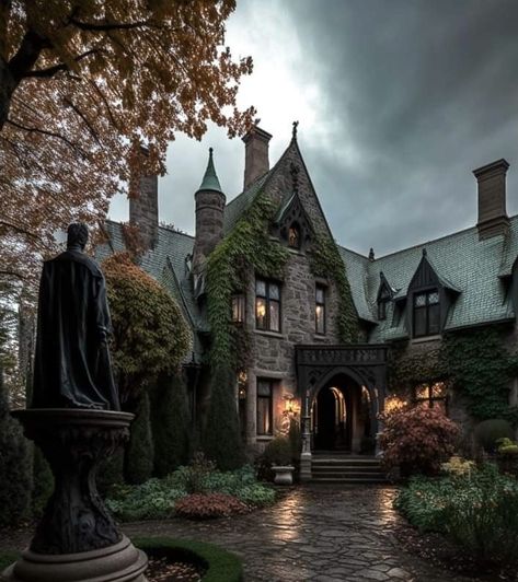 House Design Royal, Victorian Aesthetic Home Exterior, Fantasy Mansion Aesthetic, Dark Victorian Exterior, Vampire House Aesthetic Exterior, Victorian Painted Lady House, Gothic Revival House Exterior, Dark Victorian House Exterior, Dark Academia Exterior House