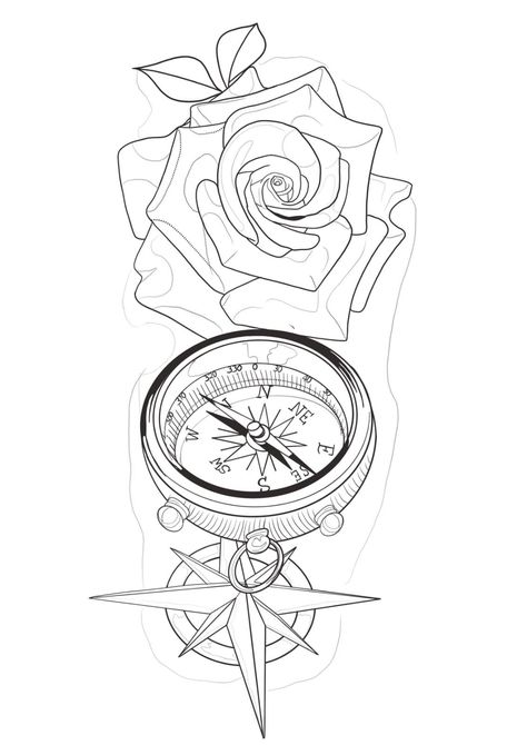 Stencil Tattoo Ideas Men Easy, Compass Tattoo Stencil, Atrapasueños Tattoo, Compass And Map Tattoo, Nautical Tattoo Sleeve, Memorial Tattoo Ideas, Rose Tattoo Stencil, Mangas Tattoo, Compass Rose Tattoo