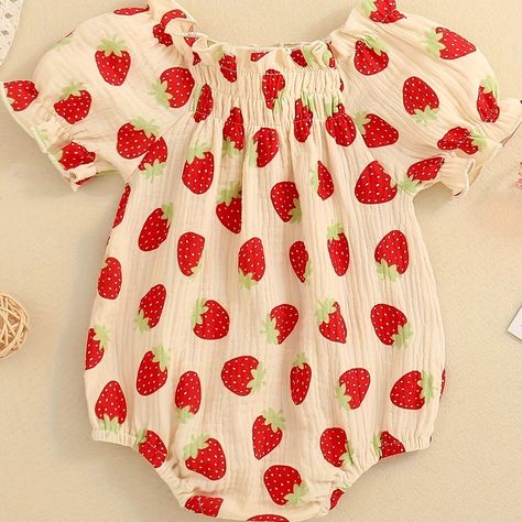 Faster shipping. Better service Body Infantil, Newborn Gown, Fashion Packaging, Ruffle Jumpsuit, Pajamas Gift, Strawberry Print, Girl Onesies, Baby Cartoon, Printed Rompers