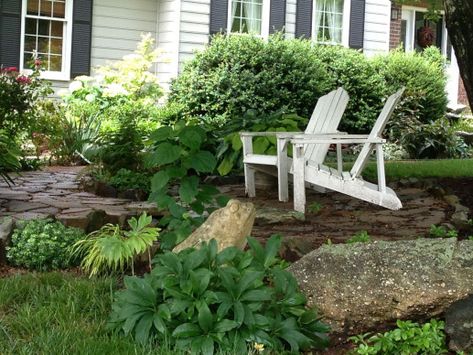 Front yard seating area #frontyard #front #yard #seating Seating Area Front Yard, Sitting Area In Front Of House, Front Yard Seating Area Ideas, Yard Seating Area, Front Yard Seating Area, Front Yard Seating, Yard Seating, Front Landscape, Front Yard Patio