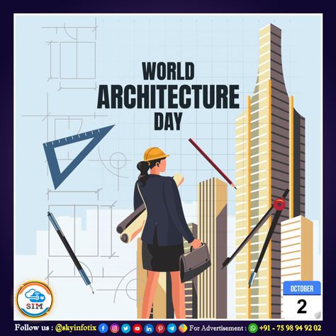 October 02 : World Architecture Day (First Monday in October) 🏢 ❤️ Follow us on : @skyinfotix #skyinfotix #sim #salem #tamilnadu #india #salemdistrict #salemcity #salemtamilnadu #salemnews #worldarchitectureday #architecture #design #landscape #archdaily #designer #arquitetura #house #engineers #architecturedesign #civilengineer #decoration #interiordesigner #architettura #beautiful #travelgram #furniture #style #render #architects #arch First Monday In October, World Architecture Day, Architecture Day, Salem Tamilnadu, World Architecture, First Monday, E Day, Arch Daily, Design Landscape