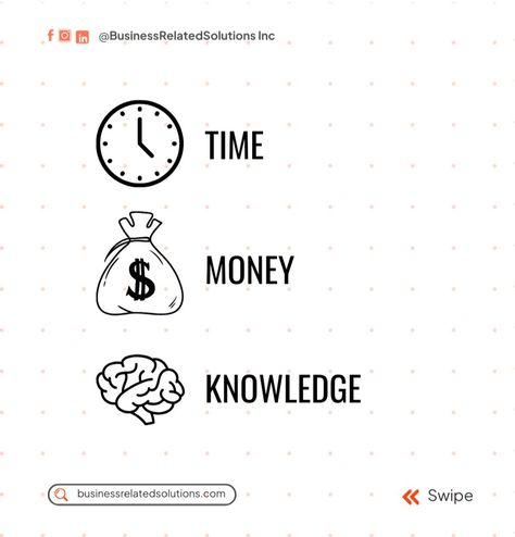 Forget crypto, there are 3 REAL currencies you need to master: ⏳ TIME 💰 MONEY 🧠 KNOWLEDGE The magic? You can exchange any two to get the third! ✨ Need more knowledge? Invest your time and money in learning. Want more time? Use your money and knowledge to automate or delegate. Craving more money? Leverage your knowledge and time to create value. Which currency are you focusing on building today? Comment below! 👇 #businessrelatedsolutions Time Value Of Money, More Knowledge, More Money, The Magic, Money, Canning, Building, Quick Saves