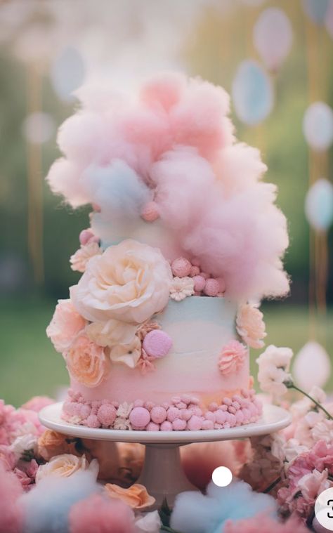 Candy Cake Birthday, Cotton Candy Cake, Wedding Barbie, Cotton Candy Cakes, Cloud Cake, Cake Birthday Cake, Wedding Cake Ideas, Candy Cakes, Candy Theme