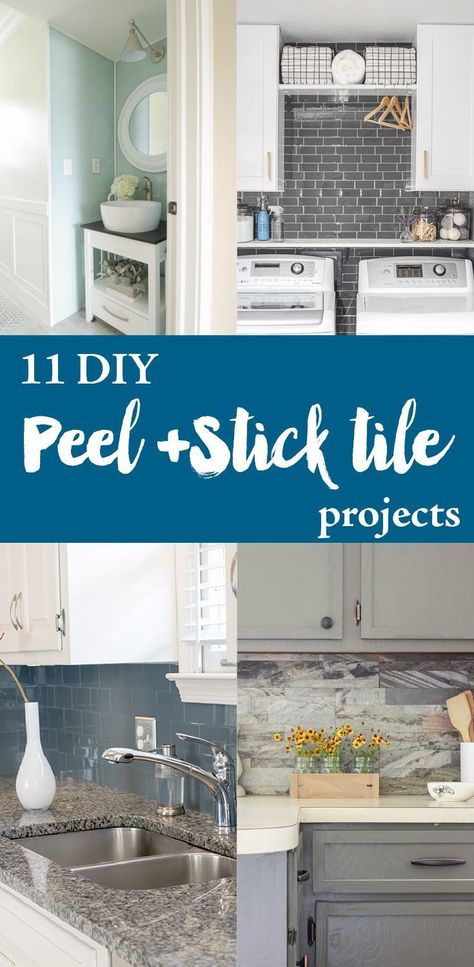 11 Peel and Stick Tile Projects. How to use peel and stick tiles in your bathroom, kitchen, laundry room or fireplace surround. Using aspect tile, smart tile and timber chic. Kitchen Backsplash Peel And Stick, Trendy Kitchen Backsplash, Stick Tile Backsplash, Peel And Stick Tiles, Diy Kitchen Backsplash, Newly Remodeled Kitchens, Stick Tiles, Smart Tiles, Diy Backsplash