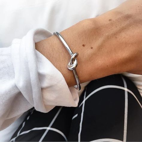 CÉLINE Knot Bracelet Silver Knot Bracelet, Celine Bracelet, Modern Tailor, Minimalist Bangle, Classic Bangles, Knot Bangle, Open Cuff Bracelet, Bracelet Knots, Bridesmaid Proposal Gifts