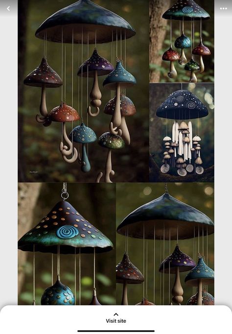 Mushroom Crafts, Glass Diy, Gourds Crafts, Energy Art, Ceramics Pottery Art, Clay Art Projects, Ceramics Ideas Pottery, Wire Crafts, Wind Chime