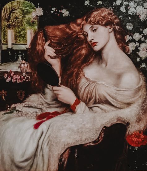 Lady Lilith Dante Gabriel Rossetti 1860 Lady Lilith is portrayed as a beautiful woman combing her long red hair, symbolising her sensuality and seductive power, the hair is a central element of the painting as the mirror she’s reflecting in that could symbolise her vanity. • • • • #preraphaelite #dantegabrielrossetti #ladylilith #darkacademia Lady Lilith, Goddess Lilith, Gabriel Rossetti, Dante Gabriel Rossetti, Light Aesthetic, Long Red Hair, Pre Raphaelite, Red Lingerie, Long Red