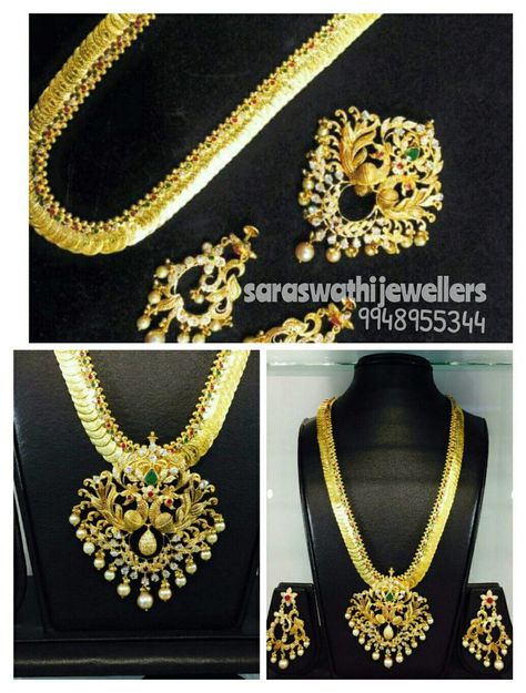 20 Grams Gold Necklace Designs, Long Chin, Kasu Haram, Lakshmi Haram, Kasu Mala, Coral Jewelry Set, Haram Designs, Bridal Diamond Necklace, Gold Jewelry Outfits