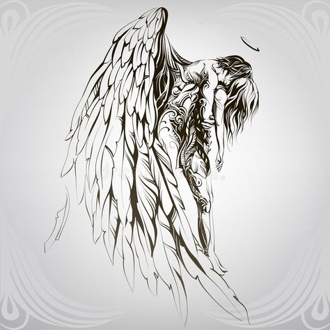 Angle Tattoo, Fallen Angel Tattoo, Archangel Tattoo, Angel Vector, Demon Tattoo, Amazing Tattoos, Angel Tattoo Designs, Angel Drawing, Geniale Tattoos