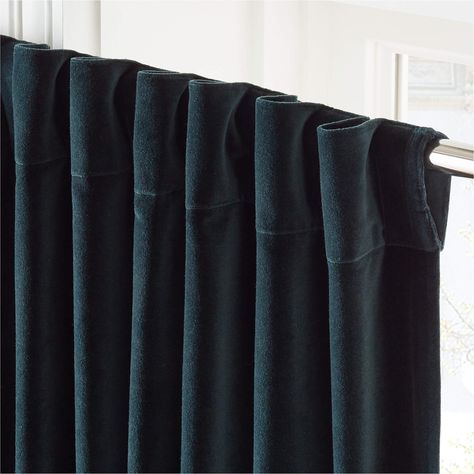 Velvet Dark Green Curtain Panel 48"X96" | CB2 Window Curtains Living Room, Boho Duvet, Unique Curtains, Green Duvet, Quilt Covers, Green Curtains, Boho Bedding, Cotton Curtains, Velvet Curtains