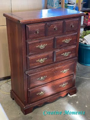 80's Tall Boy Dresser Gets 2020 Update Repurposed Tall Dresser Ideas, Tall Dresser Refurbish, Painted Tall Dresser, Tall Chest Of Drawers Makeover, 80s Dresser Makeover, Boys Dresser Makeover, Tall Dresser Makeover Diy Repurposing, Tall Boy Dresser Makeover, Tallboy Dresser Makeover