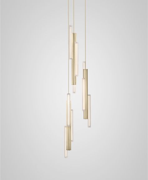 Hail 3-piece Chandelier, Brushed Gold Lee Broom, Reeded Glass, The Shard, Tall Ceilings, Lightbulbs, Pendant Chandelier, Ceiling Fixtures, Light And Shadow, Gold Material