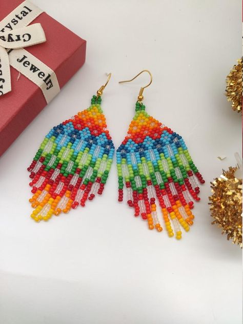 Beaded earrings for women Bright earrings Seed bead earrings | Etsy Bright Earrings, Seed Bead Patterns Free, Simple Beaded Necklaces, Seed Bead Bracelet Patterns, Bead Earring, Beaded Earrings Tutorials, Seed Bead Patterns, Bead Weaving Patterns, Seed Bead Tutorial