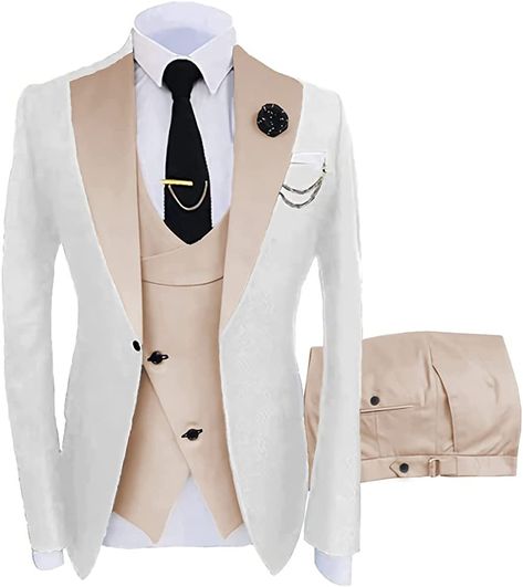 3 Piece Suit Men Slim Fit Champagne Wedding Groom Suit for Men Slim Fit Blazer Vest Pant Tuxedos Formal Suits US34,XXS at Amazon Men’s Clothing store White Blazer Vest, Suit For Men Wedding, Formal Suits Men, Suit Prom, Mens 3 Piece Suits, Buckle Pants, Dress Luxury, Prom Suits, Slim Fit Suits