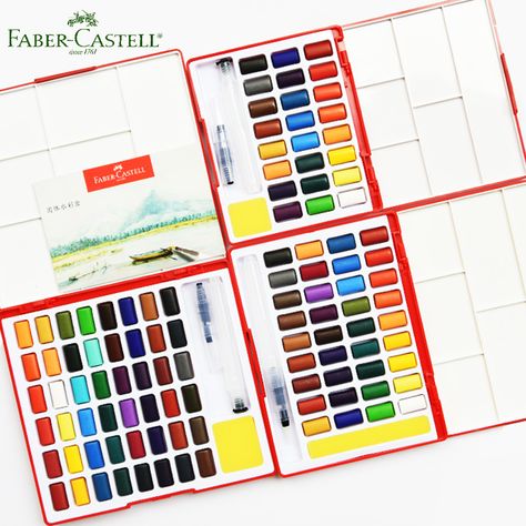 Faber Castell Solid Watercolor Paint set 24/36/48 Brilliant Colors Travel Kit and Water Brush Sponge Drawing Art School Supplier https://my-artwork.com/product/faber-castell-solid-watercolor-paint-set-24-36-48-brilliant-colors-travel-kit-and-water-brush-sponge-drawing-art-school-supplier Sponge Drawing, Art Supplies Gift, Drawing Kit, Travel Drawing, Water Brush, Watercolor Paint Set, Painting Media, Water Colors, Travel Kit