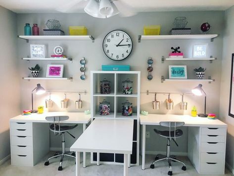 Playroom Desks Homework Station, Kids Playroom Desk Homework Station, Kids Craft Corner Ikea, Corner Craft Desk, Teen Craft Area Art Corner, Kids Craft Area Art Corner Ikea, Craft Corner Ideas Small Spaces, Office And Craft Room Combined, Kids Office Space