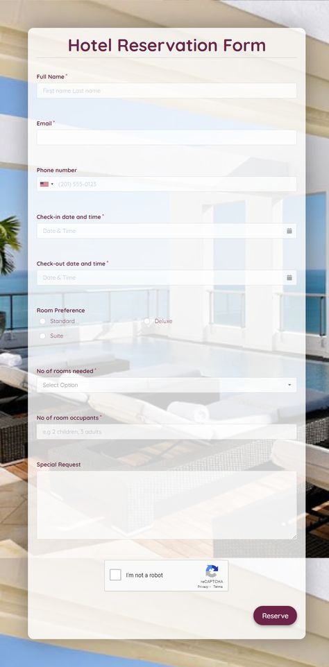 Hotel Reservation Design, Hotel Paper Design, Hotel Reservation Form, Motel Makeover, Homestay Ideas, Reservation Form, Login Page Design, Paying Guest, Hotel Riu