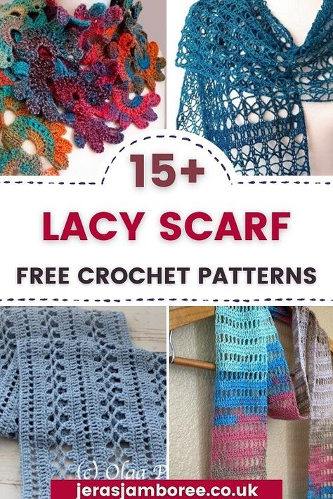 15+ Free and Easy Lightweight and Lacy Crochet Scarf Patterns - Jera's Jamboree - crochet, entertainment, slow living Crochet Scarf Pattern Free One Skein Sock Yarn, Crochet Patterns Using Lace Weight Yarn, Crochet Scarf Lightweight Yarn, Crochet Scarf Lacy, Easy Lacy Crochet Scarf, Light Scarf Crochet Pattern, Free Lacy Crochet Scarf Patterns, Crochet Lightweight Scarf, Crochet Lace Weight Yarn Patterns