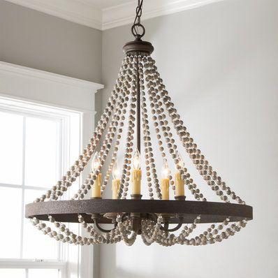 Farmhouse Lighting, Rugs & Home Decor - Shades of Light Chandeliers Wood, Rh Beaded Chandelier, French Country Beaded Chandelier, Wood And Glass Bead Chandelier, Library Lights, French Country Style Bedroom, Wood Beed Chandelier, Modern French Country Kitchen Pendant Lights & Chandeliers, Rustic Chandeliers