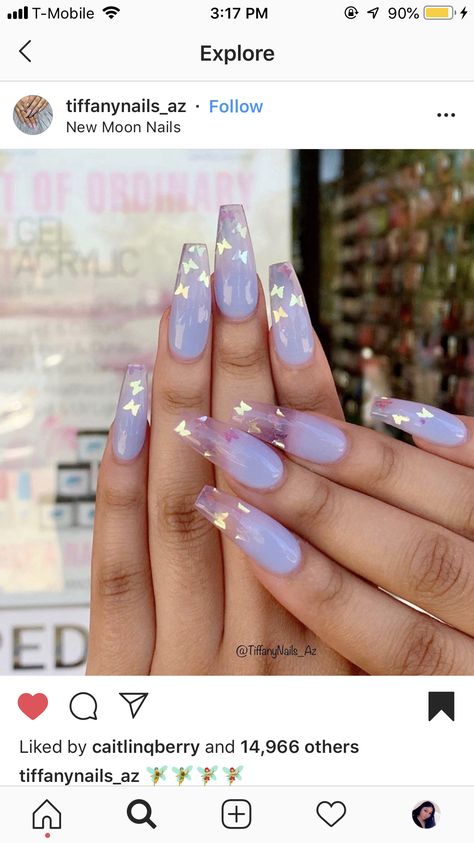 Butterfly Nails, Cute Acrylic Nail Designs, Summer Acrylic Nails, Butterfly Nail, Clear Nails, Fire Nails, Coffin Nails Designs, Pretty Acrylic Nails, Dope Nails