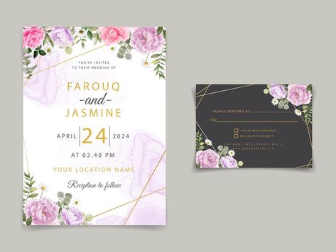 Peach And Purple Wedding, Punk Flower, Pink Flowers Wedding, Purple Wedding Invitation, Heart Wedding Invitations, Purple Cards, Purple Wedding Invitations, Lilac Roses, Flower Wedding Invitation