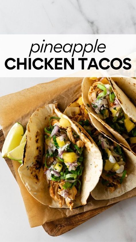 Switch up your weeknight dinners with these delicious pineapple chicken tacos topped with a fresh jalapeño pineapple salsa. This easy, slow cooker recipe requires minimal effort– just set and forget it. When ready, shred the juicy chicken and let it soak up the flavorful sauce. Serve in corn or flour tortillas, or over rice. Pineapple Chicken Tacos, Slow Cooker Pineapple Chicken, Fresh Pineapple Recipes, Jalapeño Pineapple, Slow Cooker Turkey Meatballs, Thermal Cookers, Turkey Meatball Recipe, Chicken Tacos Crockpot, Jalapeno Recipes