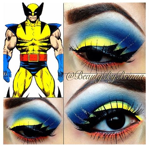 Wolverine Eyeshadow. IG: @BeautyByBrinaa Wolverine Eye Makeup, Wolverine Inspired Makeup, Deadpool Eyeshadow, Wolverine Makeup Female, Deadpool And Wolverine Makeup, Deadpool Makeup Eye, Deadpool Inspired Makeup, Marvel Makeup Looks, Wolverine Makeup