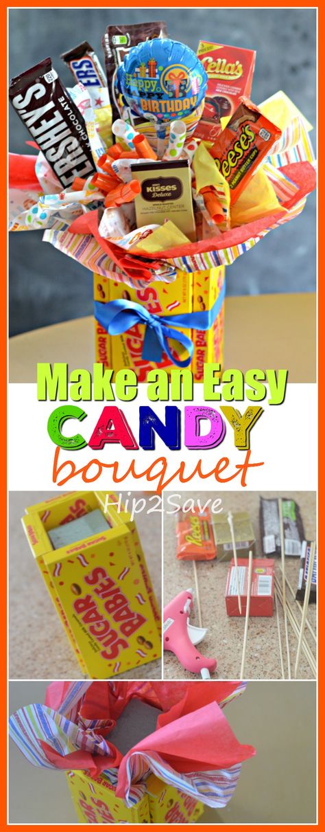 DIY Candy Bouquet (Fun & Easy Gift Idea). This is is a wonderful gift to give to someone who loves sweets, whether it's for graduation, teacher appreciation, or on Valentine's Day, this is a gift that will bring a smile to their face. Happy Birthday Candy Bouquet, Fathers Day Candy Bouquet, Diy Candy Gifts, Graduation Candy Bouquet, Diy Candy Bouquet, Candy Boquets, Graduation Teacher, Easy Gift Idea, Candy Arrangements