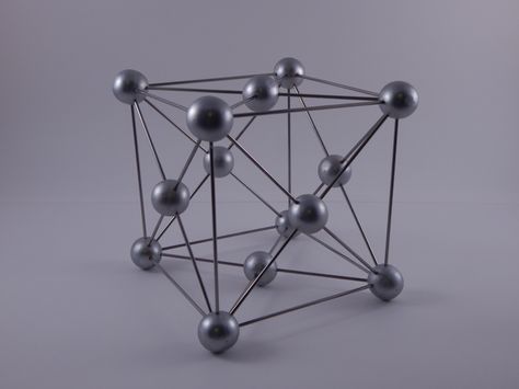 Face-centered cubic model in silver.  Very mid-century modern (MMC)! Chemist Gifts, Lattice Structure, Science Decor, Efficient Packing, Crystal Structure, Crystal System, Materials Science, Science Gifts, What If Questions