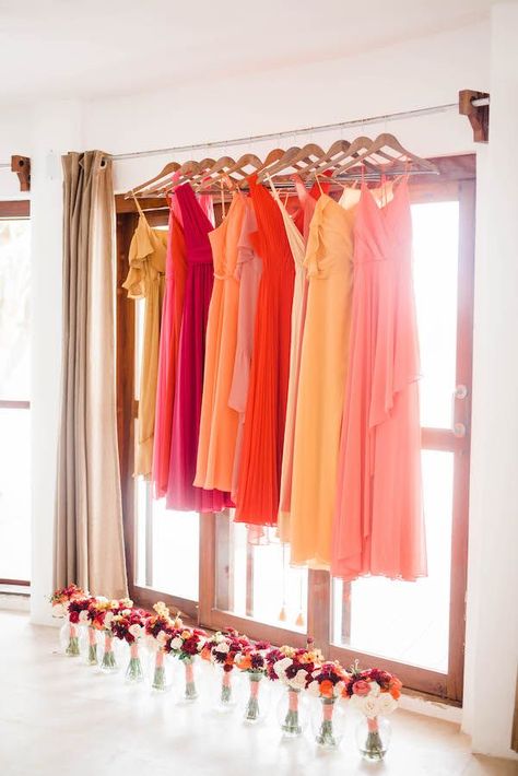 Bright Wedding Color Schemes Bridesmaid Dresses, Beach Bridesmaid Colors, Spring Wedding Mexico, Bridesmaid Dresses Mexico Wedding, Retro Colorful Wedding, Mexico Wedding Ideas Color Schemes, Colorful Mexico Wedding, June Wedding Bridesmaid Dresses, Bright Color Wedding Palette