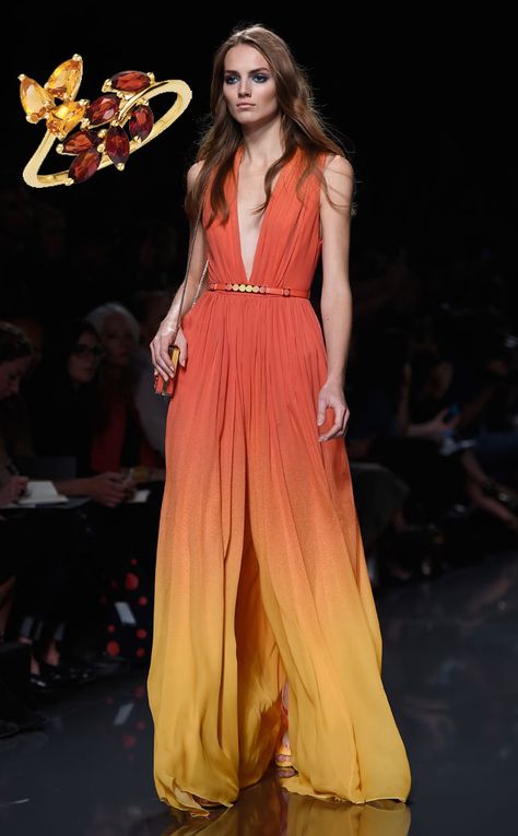 Doesn't this Teaman & Company ring look delightful with this gorgeous sun-kissed Elie Saab dress from Paris Fashion Week? Analogous Color, Fashion Designer Studio, Fashion Courses, Future Wardrobe, Model Walks, Fashion Gowns, Dress Sketches, Gorgeous Clothes, Gowns Of Elegance