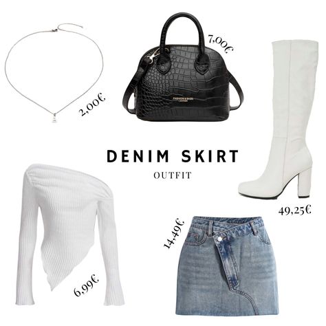 Cute and basic denim skirt outfit! Everything from Shein!! #skirtoutfit #basicfit #cuteoutfit Denim Skirt White Top, Jean Skirt Outfit, Denim Skirt Outfit, Skirt Ootd, Outfit For Everyday, Denim Skirt Outfits, Basic Fits, Virtual Stylist, Skirt Outfit