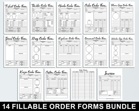 "Fillable Order Forms Bundle, Tshirt, Tumbler, Editable Invoice Template, Printable Small Business Forms, Custom Order Form, Craft Order Form This is a digital file download and no physical items will be shipped. You will be able to download the files immediately after your purchase. SIZE: 8.5\" x 11\"(US Letter) WHAT'S INCLUDED: 14 Fillable Forms in 1 PDF Tshirt Order Form Tumbler Order Form Hoodie Order Form Cake Order Form Decal Order Form Mug Order Form Keychain Order Form Ornament Order For Tumbler Order Form, Small Business Forms, Custom Order Form, Order Form Template Free, Crafting Business, Fillable Forms, Business Printables, Invoice Design, Order Form Template