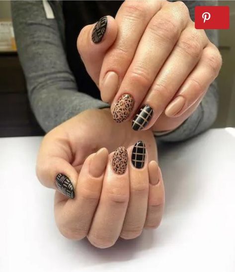 Matte Cheetah Nails, Brown Cheetah Nails, Fall Cheetah Nails, Fall Short Nail Designs, Fall Short Nails, Grey Gel Nails, Fall Almond Nails, Plaid Nail Designs, Boho Nails