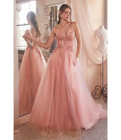 Wedding Dresses Pink Rose Gold, Sparkle Corset Top, Ball Gowns Gold, Puffy Prom Dresses, Rose Gold Prom Dress, Tulle Balls, Rose Gold Sparkle, Cinderella Divine, Gold Prom Dresses