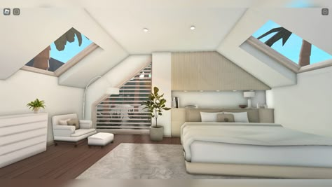 roblox bloxburg | tropical | modern |  minimalist neutral | master bedroom interior idea Bloxburg Modern House Layout Ideas, Bloxburg Parent Room Ideas, Bedroom Ideas Bloxburg Master Bedrooms, Bloxburg Modern Interior Ideas, Simple Bedroom Design Bloxburg, Modern Room Bloxburg, Modern Bloxburg Interior, Roblox Bloxburg Bedroom Ideas, Tropical Bloxburg House